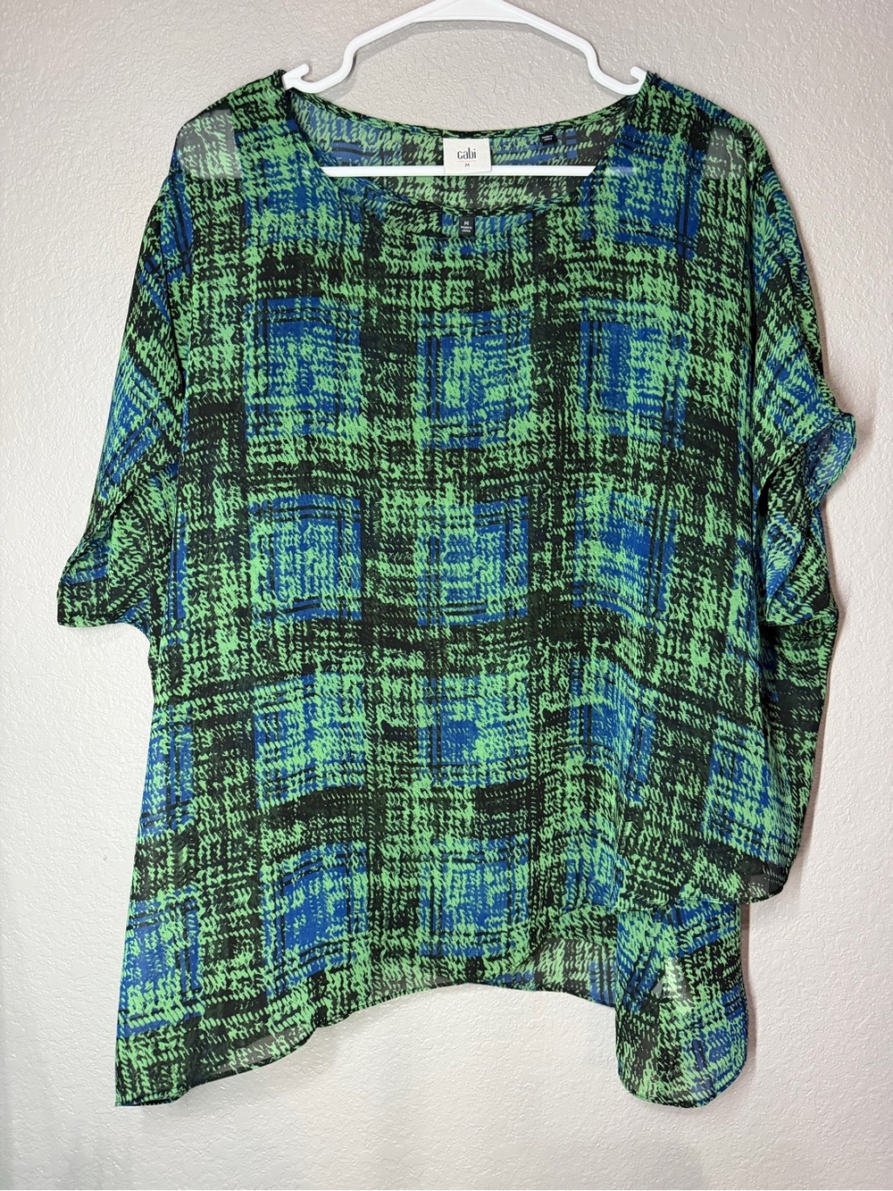 CAbi Green and Blue Plaid Lightweight Tunic Top
